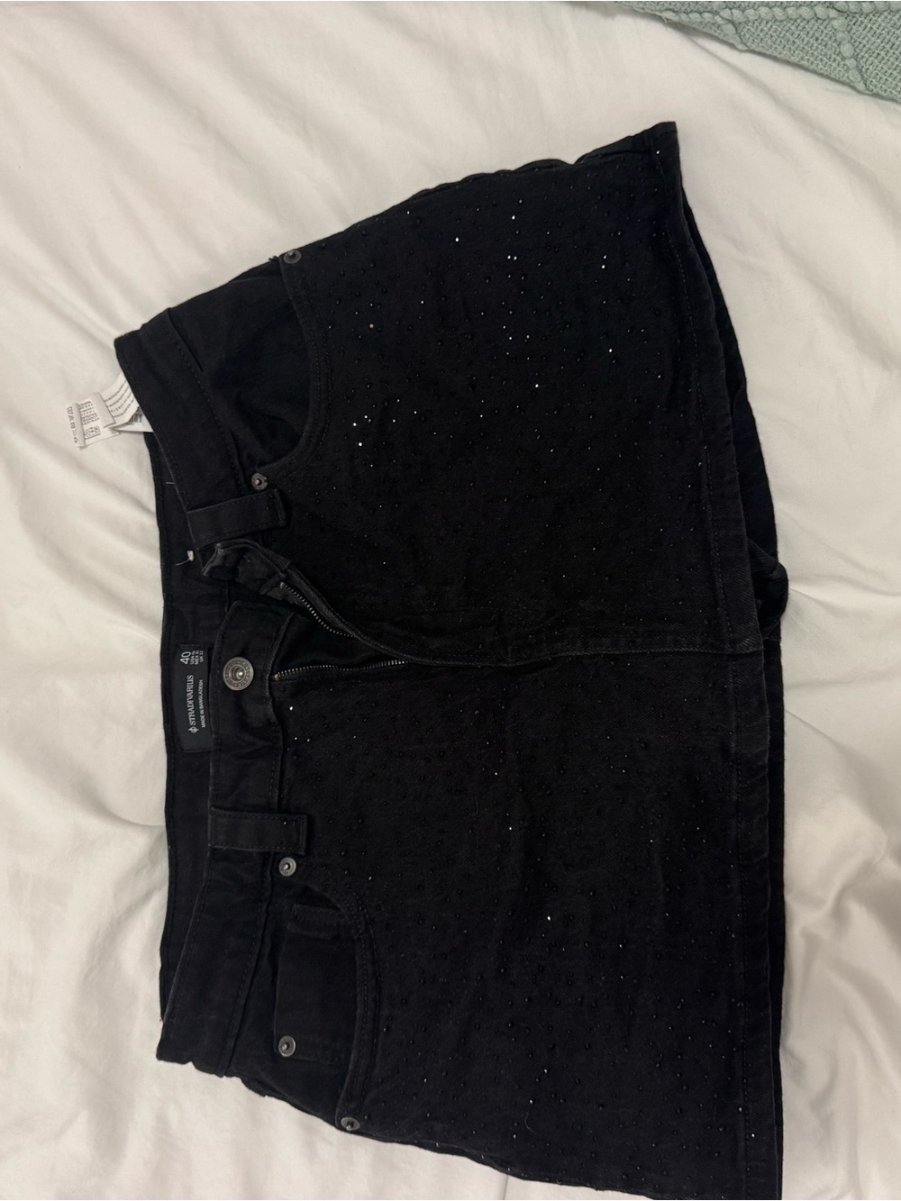 Stradivarius Black Women's Denim Mini Skirt with Subtle Sparkle